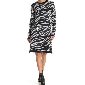 Susina Crew Neck Jacquard Faux Fur Sweater Dress